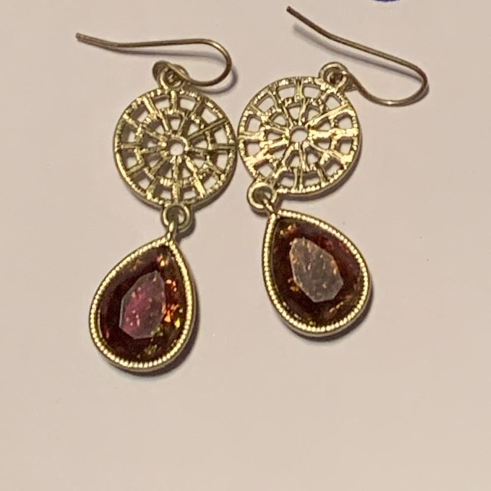Gold and Brown/Multi-Color Dangle Earrings